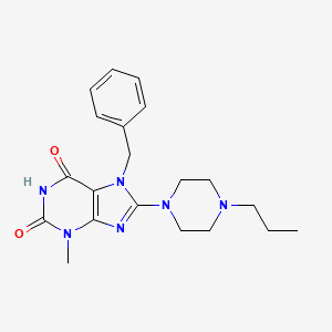 molecular formula C20H26N6O2 B2495129 7-苄基-3-甲基-8-(4-丙基哌嗪-1-基)嘧啶-2,6-二酮 CAS No. 878430-95-6