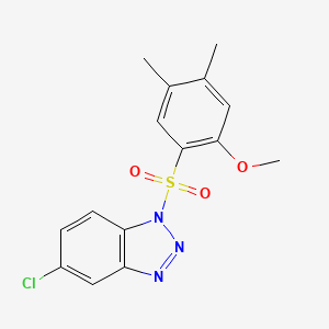 molecular formula C15H14ClN3O3S B2495148 5-Chloro-1-(2-methoxy-4,5-dimethylphenyl)sulfonylbenzotriazole CAS No. 2415455-88-6