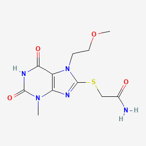 molecular formula C11H15N5O4S B2495149 2-((7-(2-methoxyethyl)-3-methyl-2,6-dioxo-2,3,6,7-tetrahydro-1H-purin-8-yl)thio)acetamide CAS No. 333769-00-9