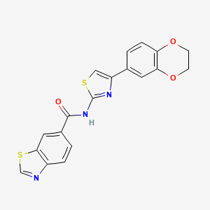 molecular formula C19H13N3O3S2 B2495152 N-[4-(2,3-二氢-1,4-苯并二氧杂环己烷-6-基)-1,3-噻唑-2-基]-1,3-苯并噻唑-6-羧酰胺 CAS No. 849116-90-1