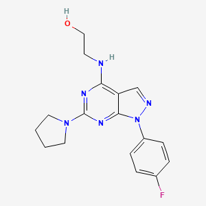 molecular formula C17H19FN6O B2495155 2-((1-(4-fluorophenyl)-6-(pyrrolidin-1-yl)-1H-pyrazolo[3,4-d]pyrimidin-4-yl)amino)ethanol CAS No. 1206995-83-6