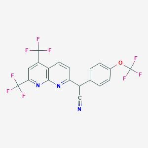 molecular formula C19H8F9N3O B2495172 2-[5,7-Bis(trifluoromethyl)-1,8-naphthyridin-2-yl]-2-[4-(trifluoromethoxy)phenyl]acetonitrile CAS No. 677749-56-3