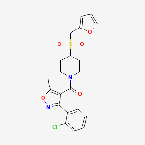 molecular formula C21H21ClN2O5S B2495211 (3-(2-Chlorophenyl)-5-methylisoxazol-4-yl)(4-((furan-2-ylmethyl)sulfonyl)piperidin-1-yl)methanone CAS No. 1448073-73-1