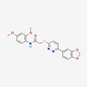 molecular formula C21H19N3O5S B2495221 2-((6-(benzo[d][1,3]dioxol-5-yl)pyridazin-3-yl)thio)-N-(2,4-dimethoxyphenyl)acetamide CAS No. 893990-99-3