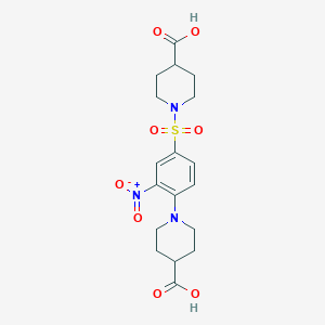molecular formula C18H23N3O8S B2495226 1-{4-[(4-羧基哌啶-2-基磺酰)-2-硝基苯基]-4-哌啶基甲酸 CAS No. 866132-63-0