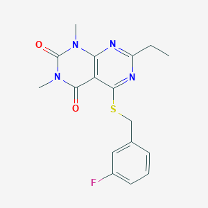 molecular formula C17H17FN4O2S B2495237 7-ethyl-5-((3-fluorobenzyl)thio)-1,3-dimethylpyrimido[4,5-d]pyrimidine-2,4(1H,3H)-dione CAS No. 852170-35-5