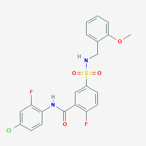 molecular formula C21H17ClF2N2O4S B2495259 N-(4-氯-2-氟苯基)-2-氟-5-(N-(2-甲氧基苄基)磺酰基)苯甲酰胺 CAS No. 451512-15-5