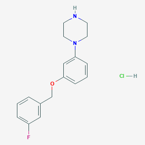 molecular formula C17H20ClFN2O B2495264 1-{3-[(3-氟苯基)甲氧基]苯基}哌嗪 盐酸盐 CAS No. 1225290-89-0