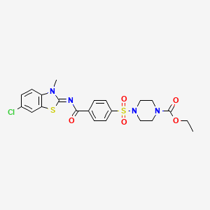 molecular formula C22H23ClN4O5S2 B2495335 (Z)-乙酸-4-((4-((6-氯-3-甲基苯并[d]噻唑-2(3H)-基亚甲基)氨基甲酰)苯基)磺酰)哌嗪-1-甲酸酯 CAS No. 398999-18-3