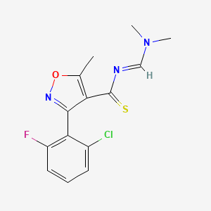 molecular formula C14H13ClFN3OS B2495364 3-(2-氯-6-氟苯基)-N-[(E)-(二甲胺)甲亚甲基]-5-甲基-4-异噁唑基硫酰胺 CAS No. 551930-86-0