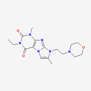 molecular formula C17H24N6O3 B2495376 3-ethyl-1,7-dimethyl-8-(2-morpholinoethyl)-1H-imidazo[2,1-f]purine-2,4(3H,8H)-dione CAS No. 915926-11-3