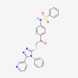 molecular formula C27H21N5O3S2 B2495382 N-[4-[2-[(4-phenyl-5-pyridin-3-yl-1,2,4-triazol-3-yl)sulfanyl]acetyl]phenyl]benzenesulfonamide CAS No. 488095-61-0