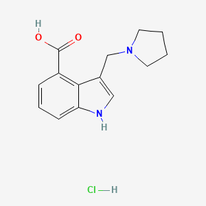 molecular formula C14H17ClN2O2 B2495387 3-(pyrrolidin-1-ylmethyl)-1H-indole-4-carboxylic acid hydrochloride CAS No. 1245569-18-9