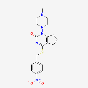 molecular formula C19H23N5O3S B2495397 1-(4-methylpiperazin-1-yl)-4-((4-nitrobenzyl)thio)-6,7-dihydro-1H-cyclopenta[d]pyrimidin-2(5H)-one CAS No. 899951-39-4
