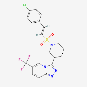 molecular formula C20H18ClF3N4O2S B2495405 3-[1-[(E)-2-(4-Chlorophenyl)ethenyl]sulfonylpiperidin-3-yl]-6-(trifluoromethyl)-[1,2,4]triazolo[4,3-a]pyridine CAS No. 1090971-91-7