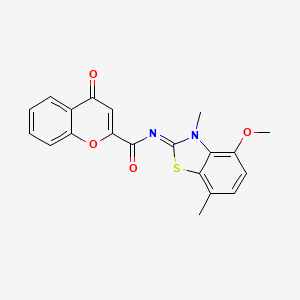 molecular formula C20H16N2O4S B2495436 N-(4-甲氧基-3,7-二甲基-1,3-苯并噻唑-2-基亚甲基)-4-酮色素-2-甲酰胺 CAS No. 868369-70-4