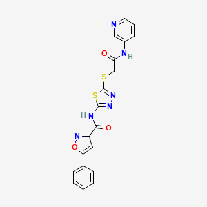 molecular formula C19H14N6O3S2 B2495442 N-(5-((2-oxo-2-(pyridin-3-ylamino)ethyl)thio)-1,3,4-thiadiazol-2-yl)-5-phenylisoxazole-3-carboxamide CAS No. 1226434-17-8