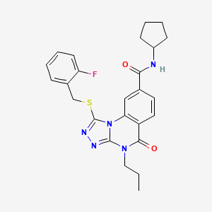 molecular formula C25H26FN5O2S B2495449 N-cyclopentyl-1-((2-fluorobenzyl)thio)-5-oxo-4-propyl-4,5-dihydro-[1,2,4]triazolo[4,3-a]quinazoline-8-carboxamide CAS No. 1114830-24-8