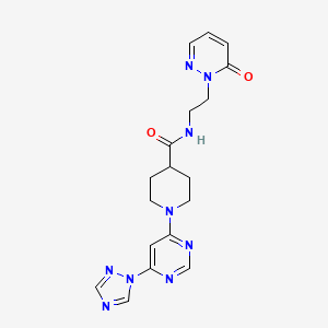 molecular formula C18H21N9O2 B2495451 1-(6-(1H-1,2,4-triazol-1-yl)pyrimidin-4-yl)-N-(2-(6-oxopyridazin-1(6H)-yl)ethyl)piperidine-4-carboxamide CAS No. 1797889-06-5