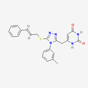 molecular formula C23H21N5O2S B2495466 (E)-6-((5-(cinnamylthio)-4-(m-tolyl)-4H-1,2,4-triazol-3-yl)methyl)pyrimidine-2,4(1H,3H)-dione CAS No. 892470-21-2