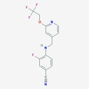 molecular formula C15H11F4N3O B2495468 3-氟-4-[[[2-(2,2,2-三氟乙氧基)-4-吡啶基]甲基]氨基]-苯甲腈 CAS No. 1280882-25-8
