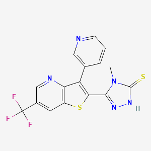 molecular formula C16H10F3N5S2 B2495469 4-甲基-5-[3-(3-吡啶基)-6-(三氟甲基)噻吩[3,2-b]嘧啶-2-基]-4H-1,2,4-三唑-3-硫醇 CAS No. 551921-19-8