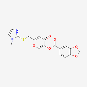 molecular formula C18H14N2O6S B2495483 6-(((1-methyl-1H-imidazol-2-yl)thio)methyl)-4-oxo-4H-pyran-3-yl benzo[d][1,3]dioxole-5-carboxylate CAS No. 896308-11-5
