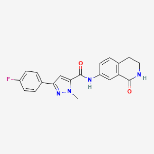 molecular formula C20H17FN4O2 B2495489 3-(4-fluorophenyl)-1-methyl-N-(1-oxo-1,2,3,4-tetrahydroisoquinolin-7-yl)-1H-pyrazole-5-carboxamide CAS No. 1421585-74-1