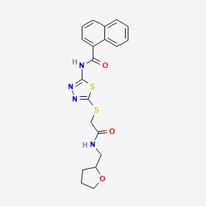 molecular formula C20H20N4O3S2 B2495522 N-(5-((2-oxo-2-(((tetrahydrofuran-2-yl)methyl)amino)ethyl)thio)-1,3,4-thiadiazol-2-yl)-1-naphthamide CAS No. 868973-77-7