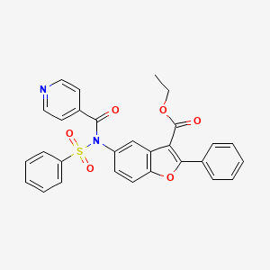 molecular formula C29H22N2O6S B2495523 乙酸2-苯基-5-(N-(苯基磺酰)异烟酰胺基)苯并呋喃-3-羧酸乙酯 CAS No. 448214-16-2