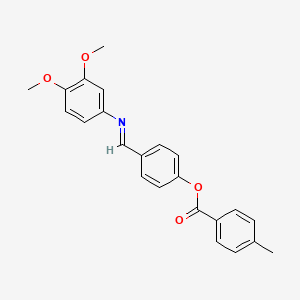 molecular formula C23H21NO4 B2495540 4-[(1E)-[(3,4-dimethoxyphenyl)imino]methyl]phenyl 4-methylbenzoate CAS No. 331460-64-1