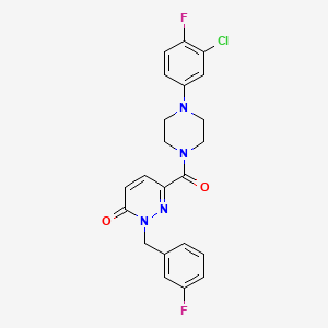 molecular formula C22H19ClF2N4O2 B2495560 6-(4-(3-chloro-4-fluorophenyl)piperazine-1-carbonyl)-2-(3-fluorobenzyl)pyridazin-3(2H)-one CAS No. 1049539-28-7
