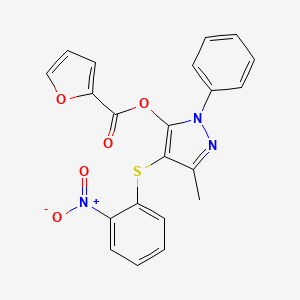 molecular formula C21H15N3O5S B2495564 [5-Methyl-4-(2-nitrophenyl)sulfanyl-2-phenylpyrazol-3-yl] furan-2-carboxylate CAS No. 851126-45-9