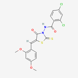 molecular formula C19H14Cl2N2O4S2 B2495592 (Z)-2,4-二氯-N-(5-(2,4-二甲氧基苯甲亚)-4-氧代-2-硫代噻唑啉-3-基)苯甲酰胺 CAS No. 638138-79-1