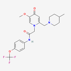 molecular formula C22H26F3N3O4 B2495593 2-(5-methoxy-2-((4-methylpiperidin-1-yl)methyl)-4-oxopyridin-1(4H)-yl)-N-(4-(trifluoromethoxy)phenyl)acetamide CAS No. 921493-36-9