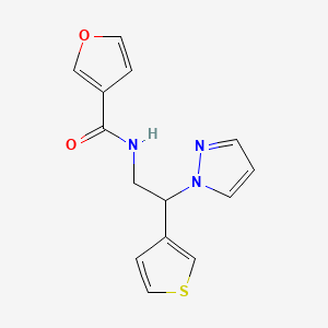 molecular formula C14H13N3O2S B2495597 N-(2-(1H-pyrazol-1-yl)-2-(thiophen-3-yl)ethyl)furan-3-carboxamide CAS No. 2034595-93-0