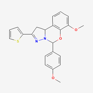 molecular formula C22H20N2O3S B2495604 7-Methoxy-5-(4-methoxyphenyl)-2-thien-2-yl-1,10b-dihydropyrazolo[1,5-c][1,3]benzoxazine CAS No. 423131-47-9