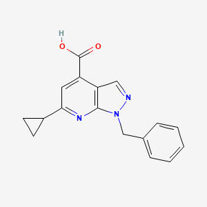 molecular formula C17H15N3O2 B2495646 1-benzyl-6-cyclopropyl-1H-pyrazolo[3,4-b]pyridine-4-carboxylic acid CAS No. 954265-99-7