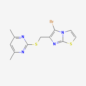 molecular formula C12H11BrN4S2 B2495652 5-Bromo-6-(((4,6-dimethylpyrimidin-2-yl)thio)methyl)imidazo[2,1-b]thiazole CAS No. 325778-77-6