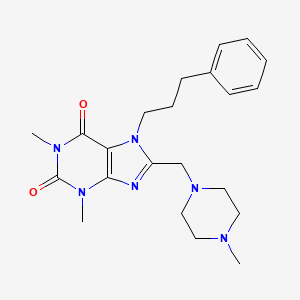 molecular formula C22H30N6O2 B2495686 1,3-二甲基-8-(4-甲基哌嗪-1-基甲基)-7-(3-苯基丙基)-3,7-二氢嘌呤-2,6-二酮 CAS No. 577960-29-3