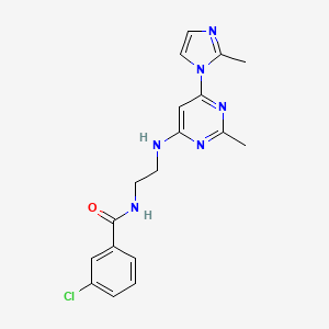 3-chloro-N-(2-((2-methyl-6-(2-methyl-1H-imidazol-1-yl)pyrimidin-4-yl)amino)ethyl)benzamide