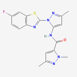 molecular formula C17H15FN6OS B2495716 N-(1-(6-氟苯并[d]噻唑-2-基)-3-甲基-1H-吡唑-5-基)-1,3-二甲基-1H-吡唑-5-甲酰胺 CAS No. 1172434-84-2