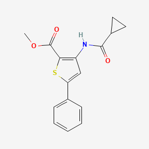 molecular formula C16H15NO3S B2495718 3-[[Cyclopropyl(oxo)methyl]amino]-5-phenyl-2-thiophenecarboxylic acid methyl ester CAS No. 477326-17-3
