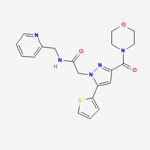 molecular formula C20H21N5O3S B2495750 2-(3-(morpholine-4-carbonyl)-5-(thiophen-2-yl)-1H-pyrazol-1-yl)-N-(pyridin-2-ylmethyl)acetamide CAS No. 1171512-86-9