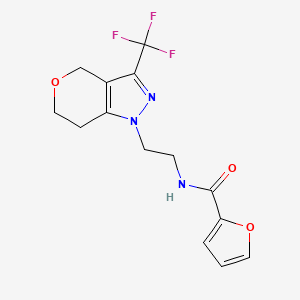 molecular formula C14H14F3N3O3 B2495764 N-(2-(3-(trifluoromethyl)-6,7-dihydropyrano[4,3-c]pyrazol-1(4H)-yl)ethyl)furan-2-carboxamide CAS No. 1797823-63-2