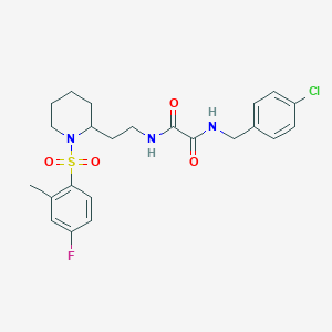 molecular formula C23H27ClFN3O4S B2495783 N1-(4-chlorobenzyl)-N2-(2-(1-((4-fluoro-2-methylphenyl)sulfonyl)piperidin-2-yl)ethyl)oxalamide CAS No. 898426-81-8
