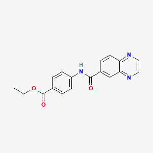molecular formula C18H15N3O3 B2495807 苯甲酸-4-(喹喙啉-6-甲酰胺)乙酯 CAS No. 881439-11-8