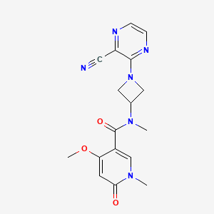 molecular formula C17H18N6O3 B2495838 N-[1-(3-Cyanopyrazin-2-yl)azetidin-3-yl]-4-methoxy-N,1-dimethyl-6-oxopyridine-3-carboxamide CAS No. 2380177-05-7