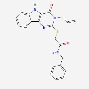 molecular formula C22H20N4O2S B2495862 N-benzyl-2-[(4-oxo-3-prop-2-enyl-5H-pyrimido[5,4-b]indol-2-yl)sulfanyl]acetamide CAS No. 888449-06-7