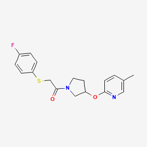 molecular formula C18H19FN2O2S B2495869 2-((4-Fluorophenyl)thio)-1-(3-((5-methylpyridin-2-yl)oxy)pyrrolidin-1-yl)ethanone CAS No. 1904224-63-0